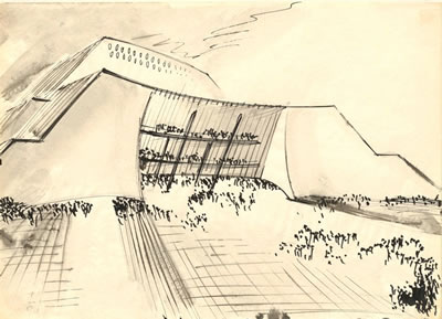 <p><strong>12.</strong> Hans Scharounun eskiz çizimi,1939-1945.<br /> 	Kaynak: Akademie der Künste, Berlin, Hans-Scharoun-Archiv.  no. 2442 z-F-15.</p>